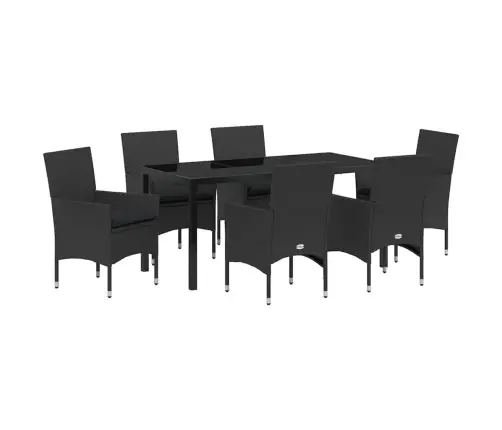 7 Daļīgs Dārza Galds Ar Spilveniem Melnā Poliratanā Vidaxl