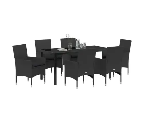 7 Daļīgs Dārza Galds Ar Spilveniem Melnā Poliratanā Vidaxl