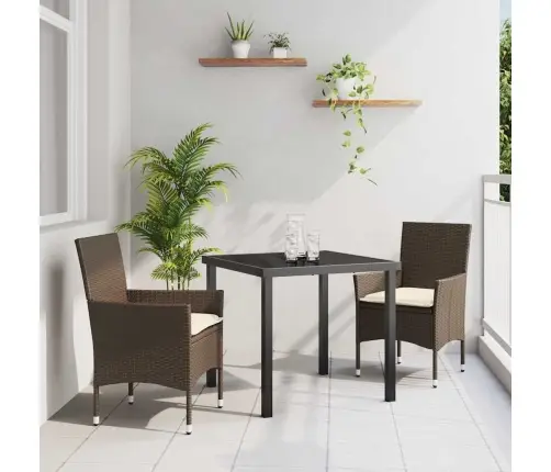 Dārza Ēdamgalds Ar Spilvenu 3 Pcs Brūna 2-Vietīgs Tērauds Vidaxl