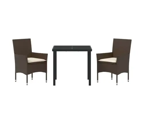 Dārza Ēdamgalds Ar Spilvenu 3 Pcs Brūna 2-Vietīgs Tērauds Vidaxl