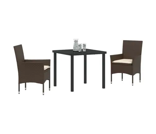 Dārza Ēdamgalds Ar Spilvenu 3 Pcs Brūna 2-Vietīgs Tērauds Vidaxl