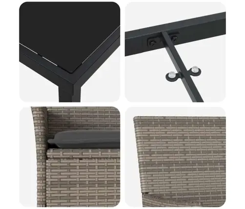 3 Daļu Dārza Galda Komplekts Ar Spilveniem Pelēkā Polirattanā Vidaxl