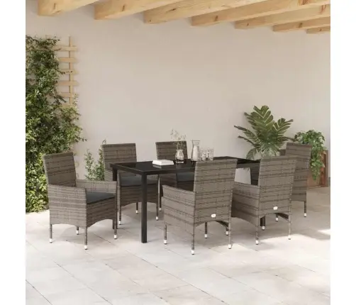 Sodo Valgomojo Komplektas Su Pagalve 7 Pcs Pilka Poliratanas