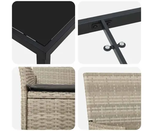 5 Daļu Dārza Galds Ar Spilveniem, Gaiši Pelēks, Poliestera Rotangpalma Vidaxl