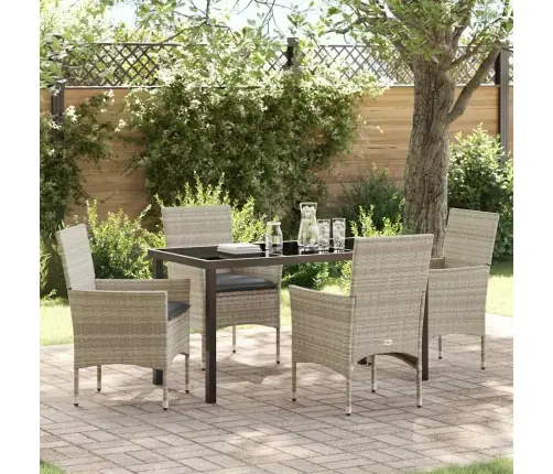 5 Daļu Dārza Galds Ar Spilveniem, Gaiši Pelēks, Poliestera Rotangpalma Vidaxl