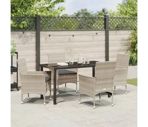 5 Daļu Dārza Galds Ar Spilveniem, Gaiši Pelēks, Poliestera Rotangpalma Vidaxl