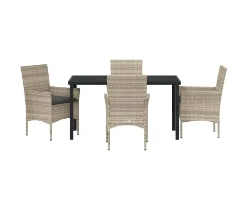 5 Daļu Dārza Galds Ar Spilveniem, Gaiši Pelēks, Poliestera Rotangpalma Vidaxl