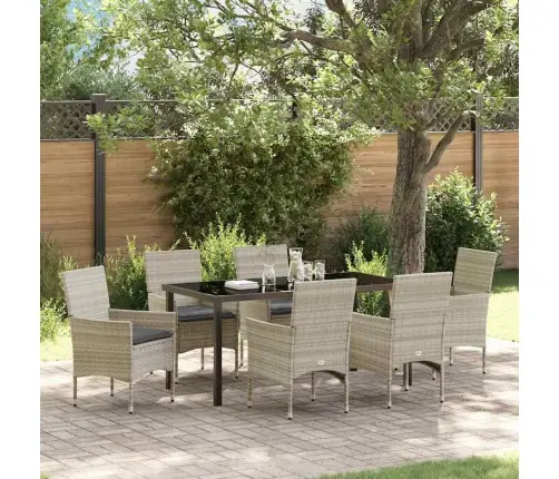 7 Daļu Dārza Galds Ar Spilveniem, Gaiši Pelēks, Polirātnis Vidaxl