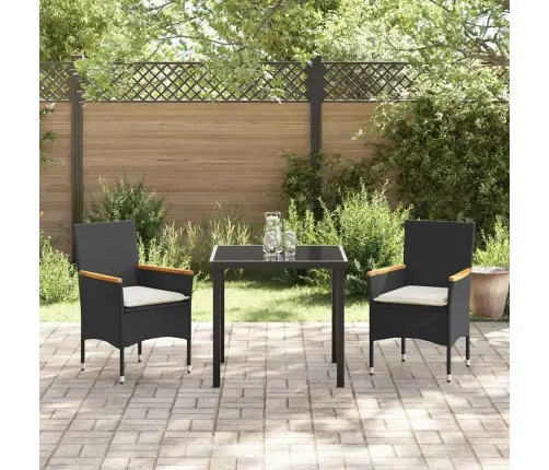 Sodo Valgomojo Komplektas Su Pagalve 3 Pcs Juoda Poliratanas