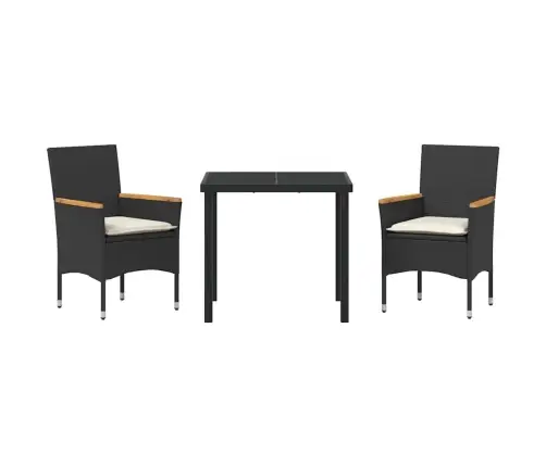 Sodo Valgomojo Komplektas Su Pagalve 3 Pcs Juoda Poliratanas