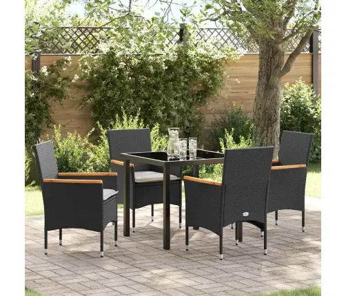 5 Daļu Dārza Ēdamgalda Komplekts Ar Spilveniem Melnā Poliratana Krāsā Vidaxl