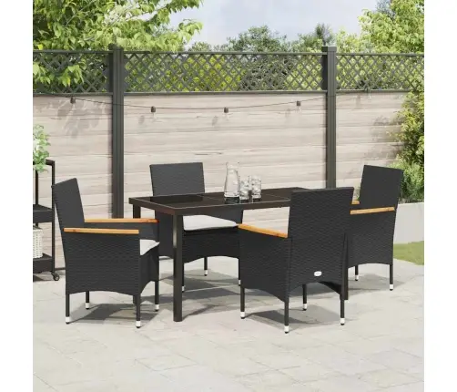 5 Daļu Dārza Ēdamgalda Komplekts Ar Spilveniem Melnā Poliratana Krāsā Vidaxl