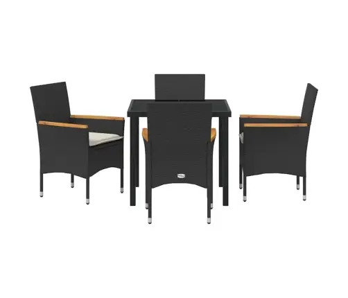 5 Daļu Dārza Ēdamgalda Komplekts Ar Spilveniem Melnā Poliratana Krāsā Vidaxl