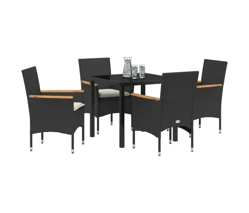 5 Daļu Dārza Ēdamgalda Komplekts Ar Spilveniem Melnā Poliratana Krāsā Vidaxl