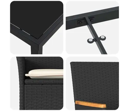 Sodo Valgomojo Komplektas Su Pagalve 7 Pcs Juoda Poliratanas