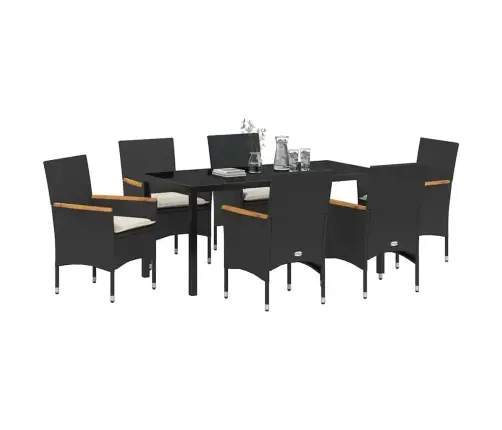 Sodo Valgomojo Komplektas Su Pagalve 7 Pcs Juoda Poliratanas