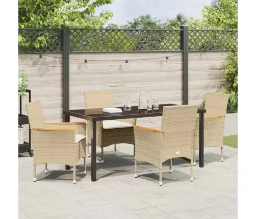 5 Gab. Dārza Ēdamgaldu Komplekts Ar Spilveniem, Bēšs Polyratans Vidaxl