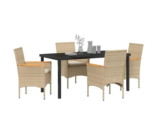 5 Daļu Dārza Galds Ar Spilveniem Bēšā Poliratanā Vidaxl