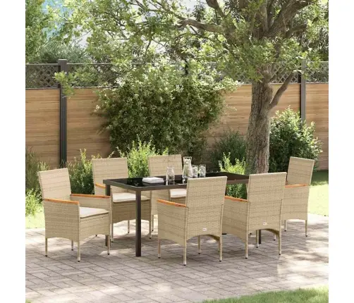 Sodo Valgomojo Komplektas Su Pagalve 7 Pcs Smėlio Poli Ratanas