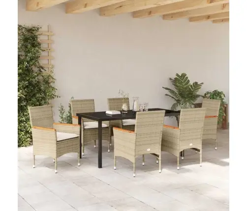 Sodo Valgomojo Komplektas Su Pagalve 7 Pcs Smėlio Poli Ratanas