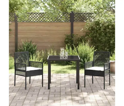 3 Gabalu Dārza Galds Ar Spilveniem Melna Polirotangā Vidaxl