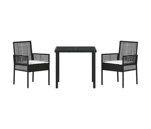 3 Gabalu Dārza Galds Ar Spilveniem Melna Polirotangā Vidaxl