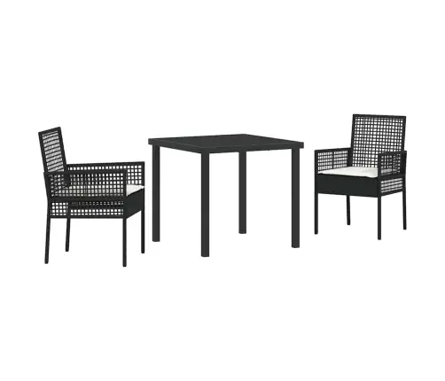 3 Gabalu Dārza Galds Ar Spilveniem Melna Polirotangā Vidaxl