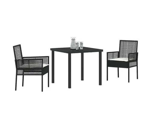 3 Gabalu Dārza Galds Ar Spilveniem Melna Polirotangā Vidaxl