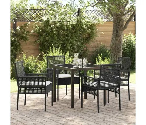 Sodo Valgomojo Komplektas Su Pagalve 5 Pcs Juoda Poliratanas