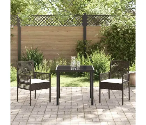 3 Gabalu Dārza Ēdamistabas Komplekts Ar Spilveniem Brūns Polietilēna Rotangpalma Vidaxl