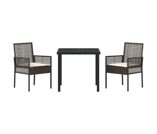 3 Gabalu Dārza Ēdamistabas Komplekts Ar Spilveniem Brūns Polietilēna Rotangpalma Vidaxl