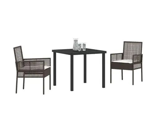 3 Gabalu Dārza Ēdamistabas Komplekts Ar Spilveniem Brūns Polietilēna Rotangpalma Vidaxl