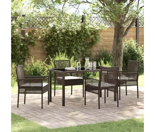 5 Daļu Dārza Galds Ar Spilveniem, Brūns Polirotang Vidaxl