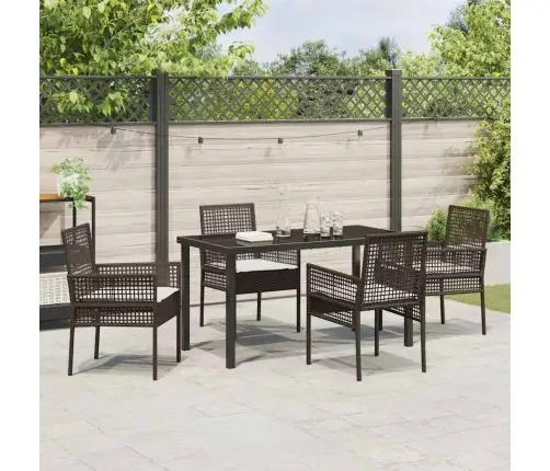 5 Daļu Dārza Galds Ar Spilveniem, Brūns Polirotang Vidaxl