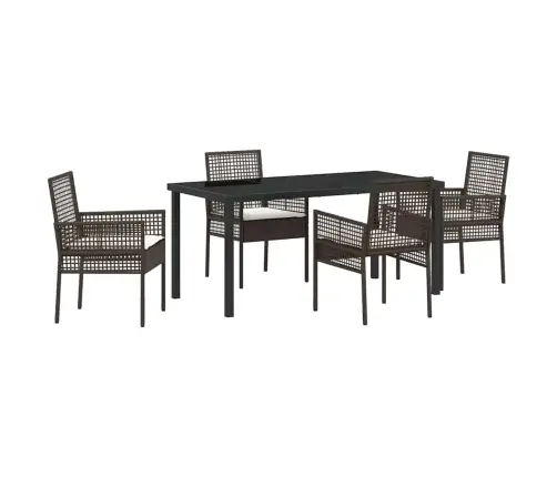 5 Daļu Dārza Ēdamistabas Komplekts Ar Spilventiņiem Brūna Polietilēna Rotangpalma Vidaxl