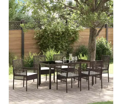 7 Daļu Dārza Galdu Komplekts Ar Spilveniem Brūnā Rotangpalmas Vidaxl