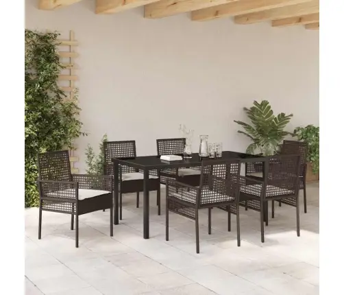 7 Daļu Dārza Galdu Komplekts Ar Spilveniem Brūnā Rotangpalmas Vidaxl