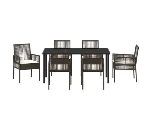 7 Daļu Dārza Galdu Komplekts Ar Spilveniem Brūnā Rotangpalmas Vidaxl