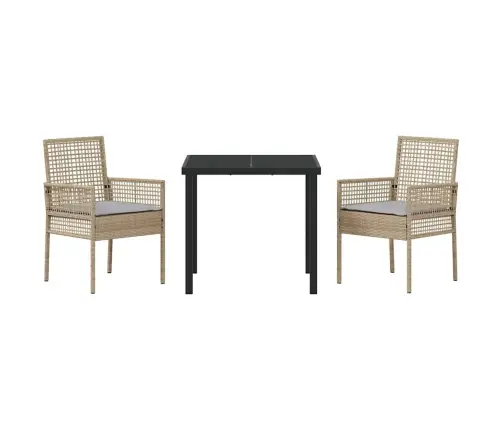 3 Daļu Dārza Ēdamgalds Ar Spilveniem Bēšā Polirotangpalma Vidaxl