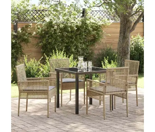 5 Elementu Dārza Ēdamistabas Komplekts Ar Spilveniem Bēšs Polietilēna Rotangpalma Vidaxl