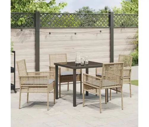 5 Elementu Dārza Ēdamistabas Komplekts Ar Spilveniem Bēšs Polietilēna Rotangpalma Vidaxl