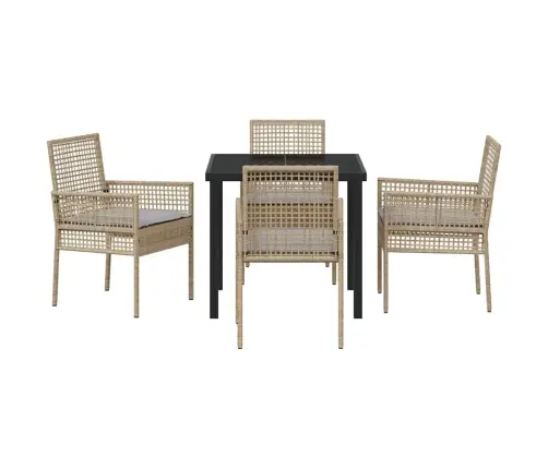 5 Elementu Dārza Ēdamistabas Komplekts Ar Spilveniem Bēšs Polietilēna Rotangpalma Vidaxl