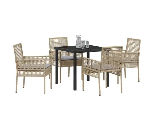 5 Elementu Dārza Ēdamistabas Komplekts Ar Spilveniem Bēšs Polietilēna Rotangpalma Vidaxl