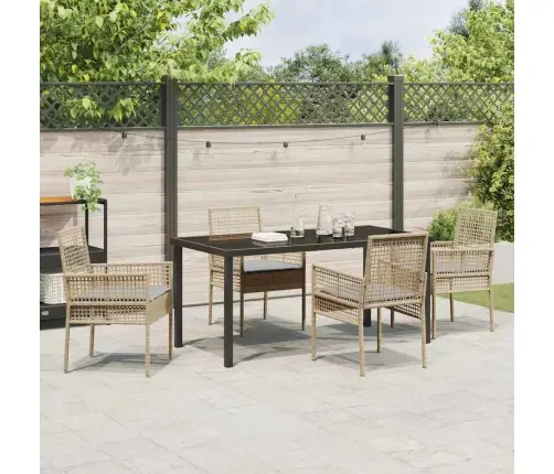 5 Daļu Dārza Ēdamgalds Ar Spilveniem Bēšā Polipropilēnā Vidaxl