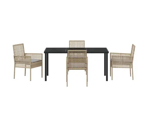 5 Daļu Dārza Ēdamgalds Ar Spilveniem Bēšā Polipropilēnā Vidaxl