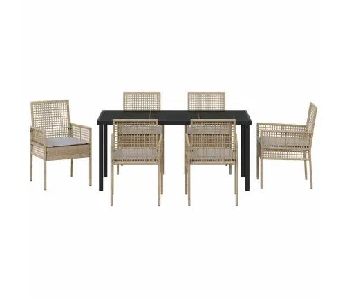 Sodo Valgomojo Komplektas Su Pagalve 7 Pcs Smėlio Poli Ratanas