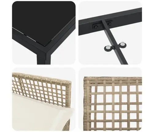 5 Gab. Dārza Galds Ar Spilveniem Bēšs Poli Rotangpalma Vidaxl