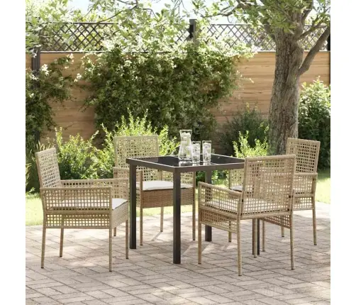 5 Gab. Dārza Galds Ar Spilveniem Bēšs Poli Rotangpalma Vidaxl