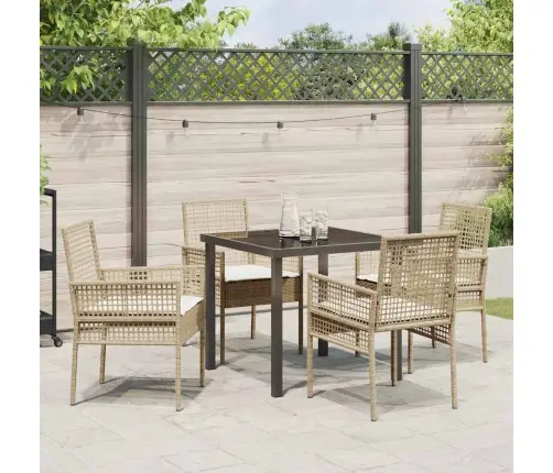 5 Gab. Dārza Galds Ar Spilveniem Bēšs Poli Rotangpalma Vidaxl