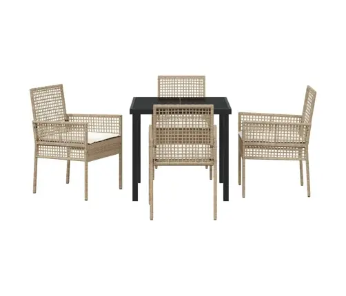 5 Gab. Dārza Galds Ar Spilveniem Bēšs Poli Rotangpalma Vidaxl